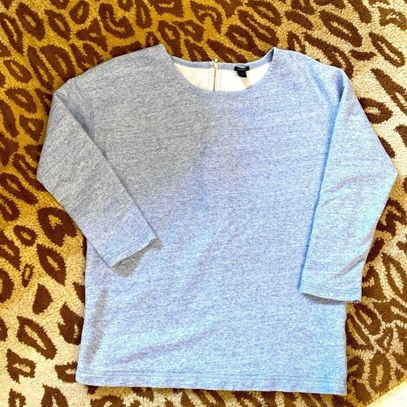 J. Crew Tops - J. Crew French Terry 3/4 Sleeve Sweatshirt Womens Zip Back Blue Heathered SZ XS